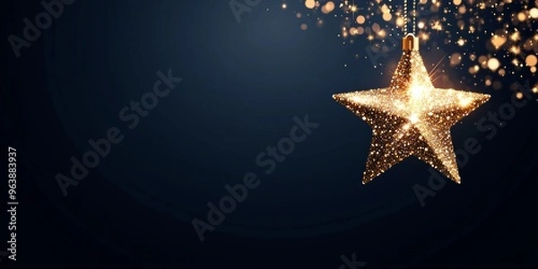 Fototapeta A festive vector design of a Christmas card featuring a glittering star ornament with a blank space for text, set against a dark background
