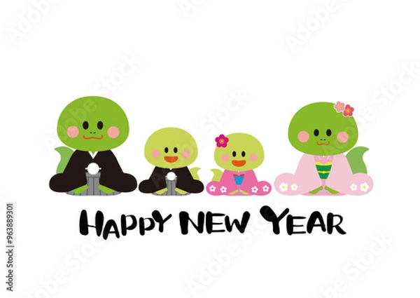 Fototapeta かわいい巳年の年賀状テンプレート