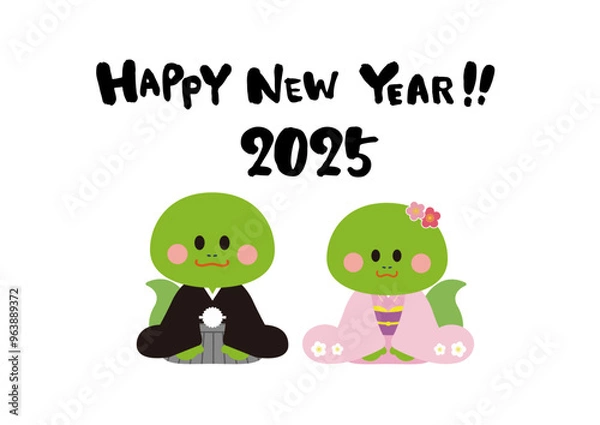 Fototapeta かわいい巳年の年賀状テンプレート