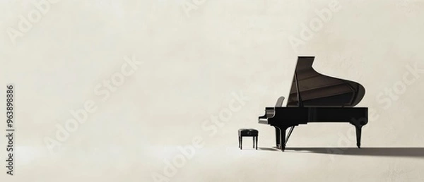 Fototapeta Elegant Grand Piano in Minimalist Setting with Copy Space for Typography