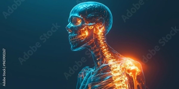 Fototapeta Digital Rendering of Human Skeleton with Luminescent Nervous System