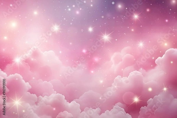 Obraz Dreamy night sky with pink clouds and twinkling stars in magical atmosphere