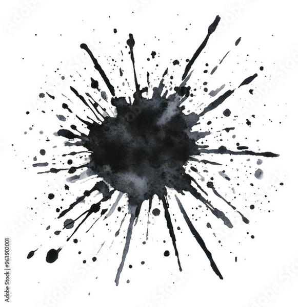 Obraz Black ink splash on white background, cut out - stock png.