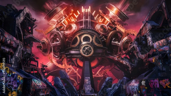 Obraz the power and precision of a big mechanical equipment, gears turning and pistons pumping perfectly.