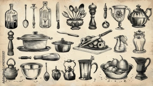 Obraz A Timeless Collection of Vintage Kitchenware and Utensils for Culinary Nostalgia
