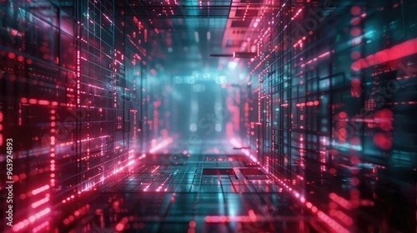 Obraz Immersive Digital Corridor: A Journey Through Neon Data Streams