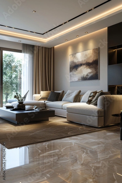 Fototapeta A stylish and modern living room with luxurious touches