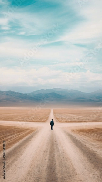 Obraz Person at a crossroads in a vast desert