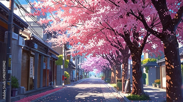 Obraz Cherry Blossom Street. generative ai