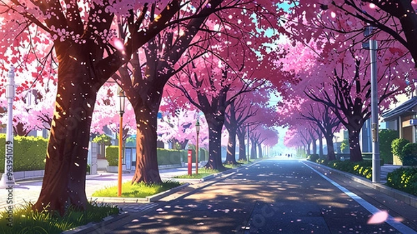 Obraz Cherry Blossom Street. generative ai