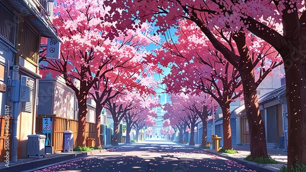 Obraz Cherry Blossom Street. generative ai