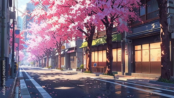 Obraz Cherry Blossom Street. generative ai