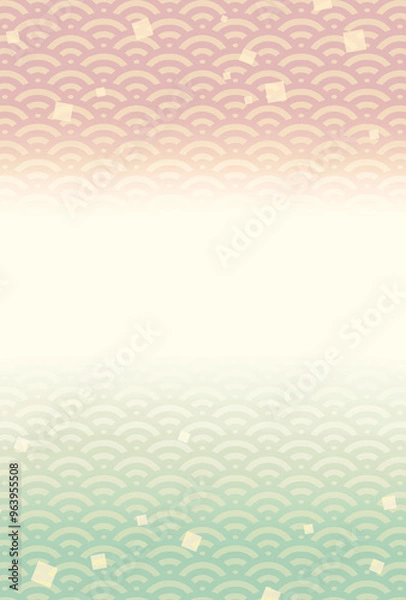 Obraz シンプルなグラデーションの和風フレーム・背景素材1（はがきサイズ・青海波・金箔）