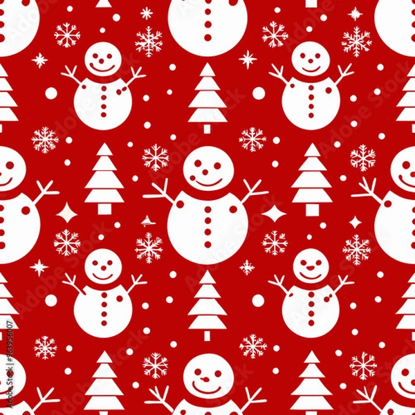 Obraz Seamless Christmas snowman pattern with a bold red background for festive designs

