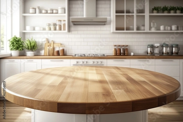 Obraz Empty wooden round table in modern kitchen
