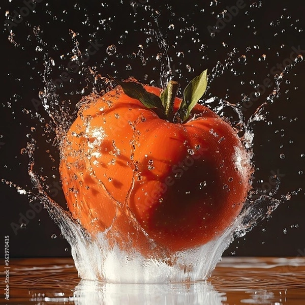 Fototapeta Design a high-resolution scene where strawberries, blueberries, blackberries, and raspberries spin mid-air, surrounded by dynamic water splashes, each droplet reflecting light and capturing the vibran