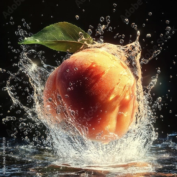 Fototapeta Design a high-resolution scene where strawberries, blueberries, blackberries, and raspberries spin mid-air, surrounded by dynamic water splashes, each droplet reflecting light and capturing the vibran