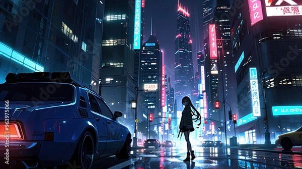 Obraz Anime Cyberpunk Cityscape. Generative AI	