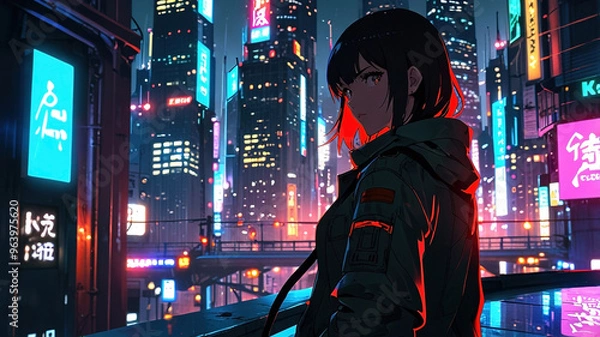Obraz Anime Cyberpunk Cityscape. Generative AI	