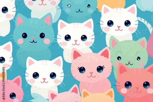 Fototapeta Colorful cute cat pattern