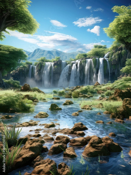 Fototapeta A beautiful waterfall in the jungle.