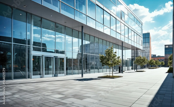 Fototapeta Sleek Modern Office Building in Urban Setting