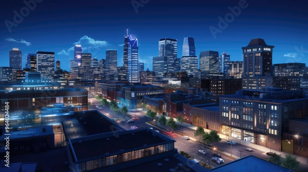 Fototapeta Urban Twilight: City Lights and Skyline