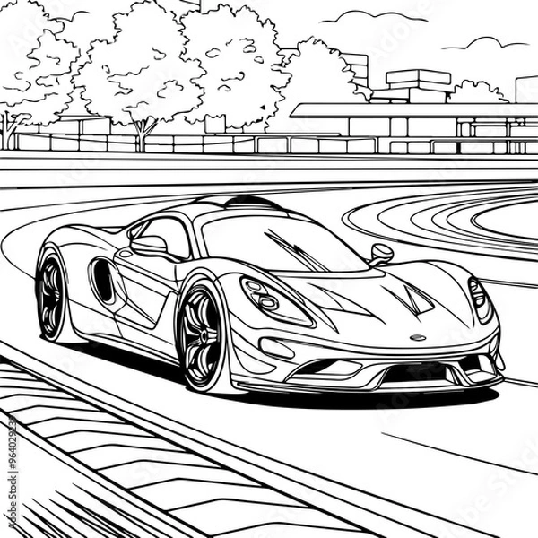 Fototapeta Images of racing cars with cool and fast designs for children's coloring book patterns