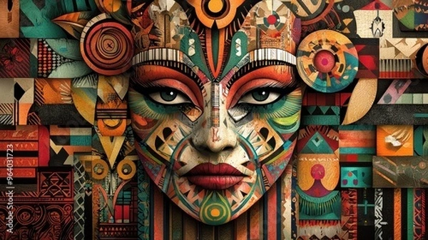 Fototapeta A creative design or artwork that incorporates elements from various cultures, symbolizing the amalgamation of diverse cultural influences into one piece