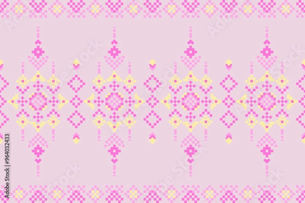 Fototapeta Pink lady modern art style textile seamless pixel pattern pastel tone, Design for fabric, Clothes, Curtain, Carpet, Scarf, Wrap, Handcraft,  Wallpaper, Background and Vector illustration


