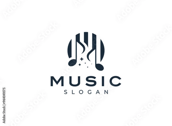 Fototapeta Music notes logo, Letter M with Music Logo Design, Music wave Logo, DJ Logo design, Music note vector design
