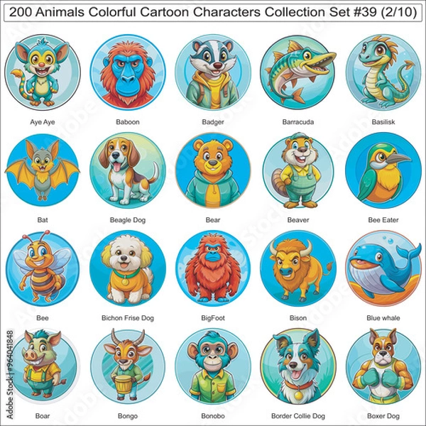 Fototapeta Animals Colorful Cartoon Characters Collection Set of 200 Isolated Animals Part 2
