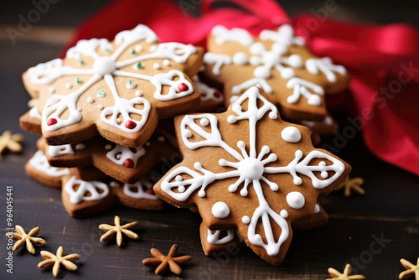 Fototapeta Festive Hand-Decorated Christmas Gingerbread Cookies