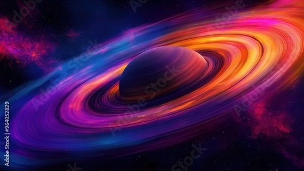 Obraz Saturn depicted in abstract expressionism style with bold colors, dynamic shapes, and energetic ring patterns.