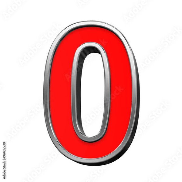 Fototapeta One digit from red with chrome frame alphabet set, isolated on white. Computer generated 3D photo rendering.