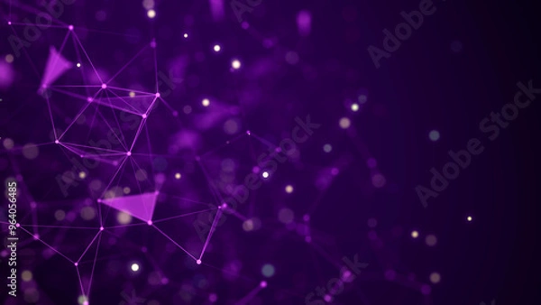 Obraz Digital flow with connecting points and lines. Futuristic purple science background. Global network concept. Big data complex with compounds. 3D rendering.