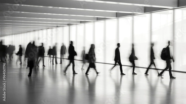 Fototapeta Blurred Motion of People Walking in Modern Office