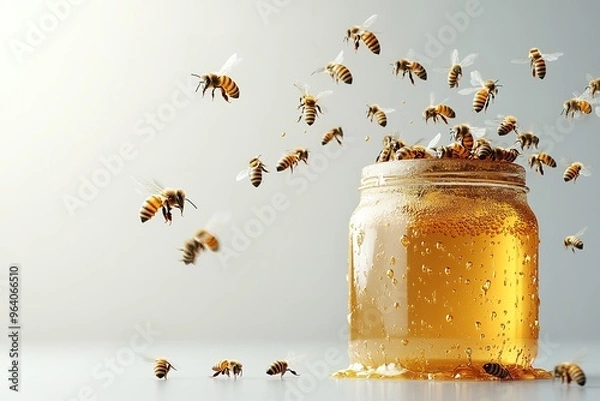 Obraz Delicious honey pot filled with bees