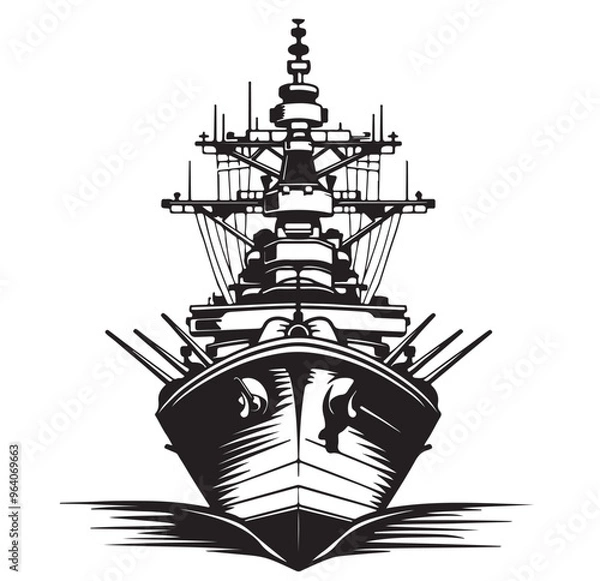 Fototapeta Warship Front View Vector Image isolated on white background