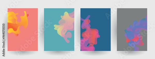 Obraz Modern abstract covers set, Modern colorful wave liquid flow poster. Cool gradient shapes composition, vector covers design.	