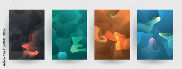 Fototapeta Modern abstract covers set, Modern colorful wave liquid flow poster. Cool gradient shapes composition, vector covers design.	
