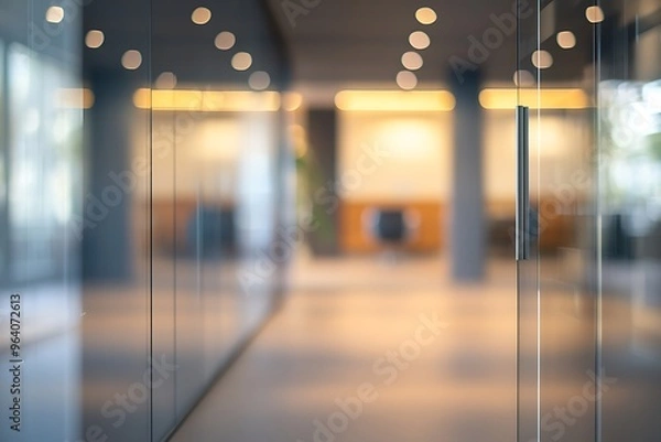 Obraz Modern Office Interior with Soft Lighting and Glass Walls