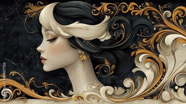 Fototapeta Art Nouveau style club with flowing lines and ornate designs.