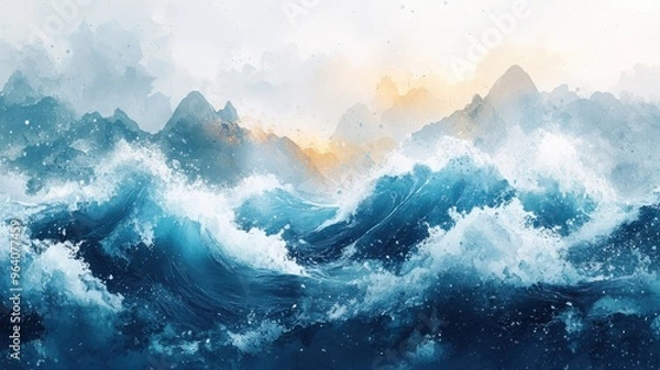Obraz Watercolor style sea with fluid brushstrokes and dynamic shading.