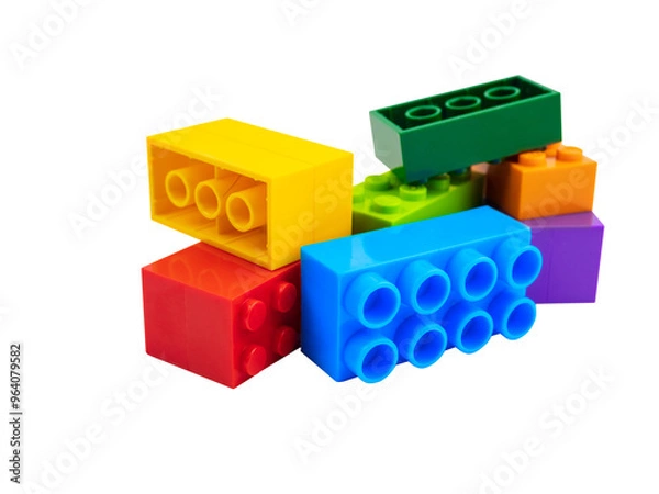 Fototapeta Colorful Plastic toy blocks isolated on white background.