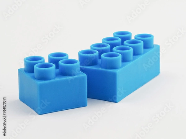 Fototapeta Blue Plastic Block on a White Background. Children Toy Brick, Perspective View. Close Up View of a Game Block for Constructors.