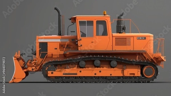 Fototapeta Orange Bulldozer Ready for Construction Work