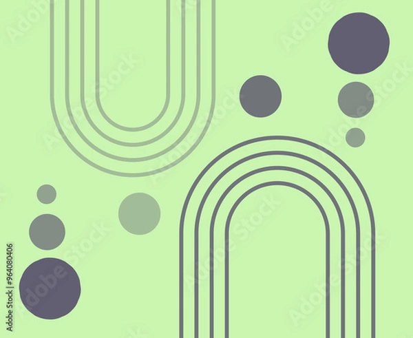 Fototapeta Abstract boho geometric design with lines and circles in light green and purple