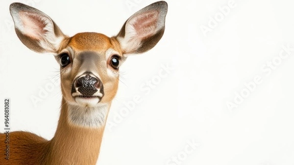 Fototapeta Close-up portrait of curious fawn on white background