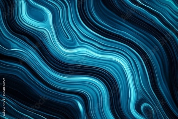 Fototapeta Abstract Blue Wave Background with Dark Blue and Turquoise Gradient, Featuring Wavy Lines and Smooth Agate Surface, High Resolution and Detailed Flowing Pattern